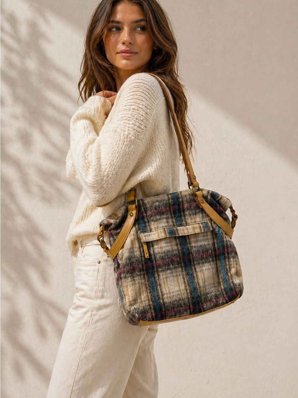 Schuler & Sons Iveta Plaid Wool & Leather Weekender Bag Carryall Preppy Cozy